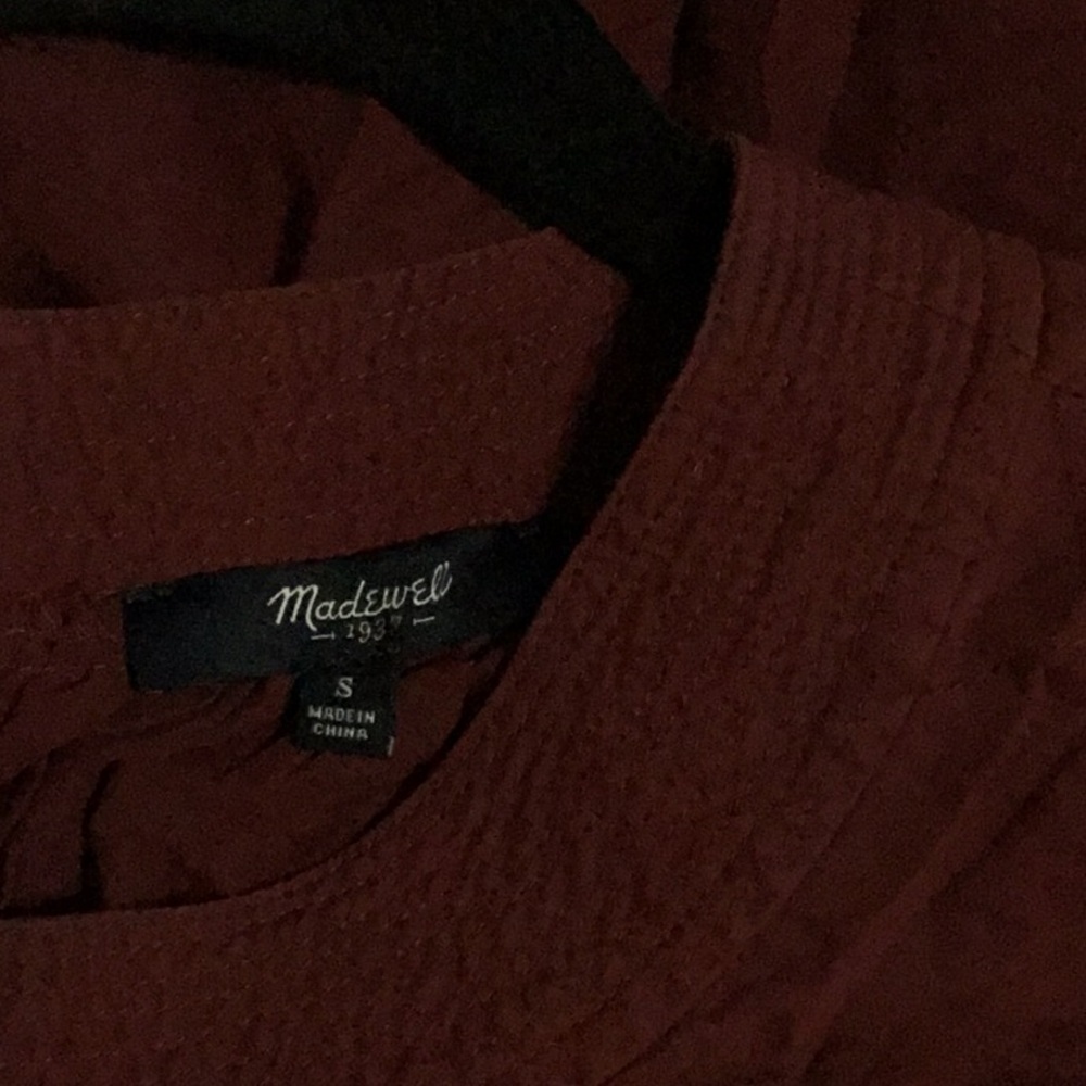 Madewell Red Flutter Sleeve Blouse with Pleated Bib Collar - Picture 3 of 3